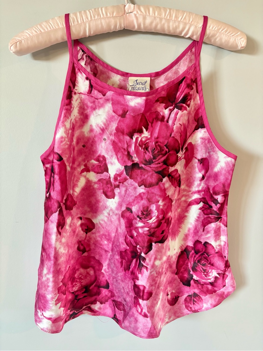 Vintage Secret Treasures Barbie Pink Floral Satin Cami Babydoll Tank Top